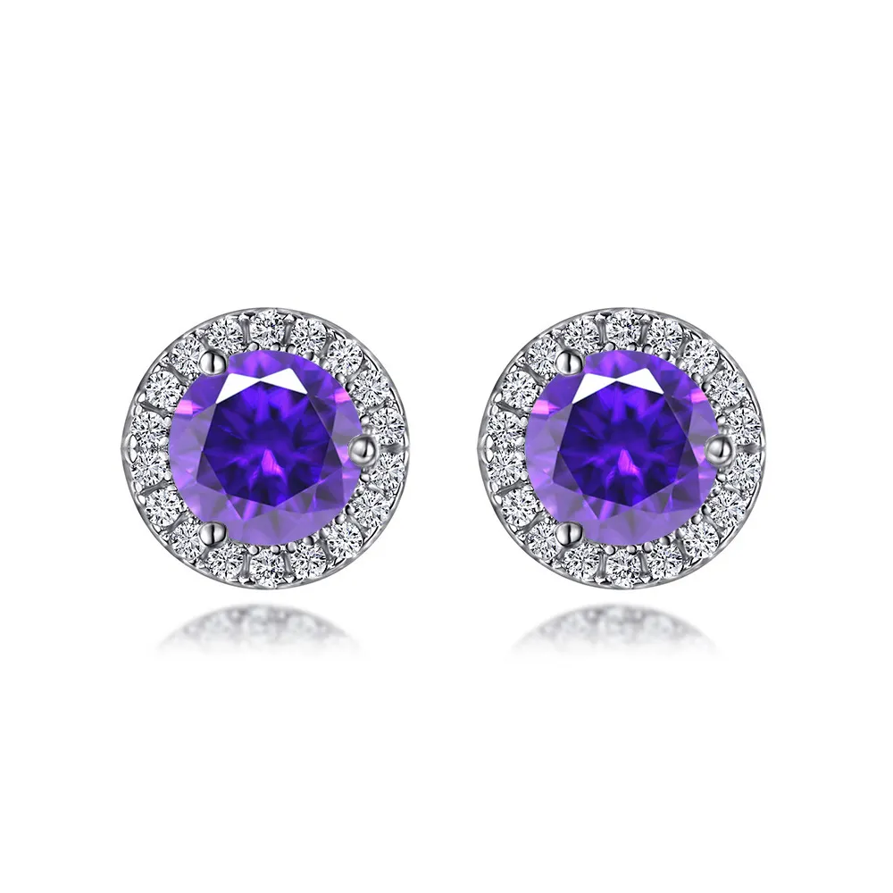 S925 sterling silver color zircons potato 12 month birthstone round earrings - Image 3