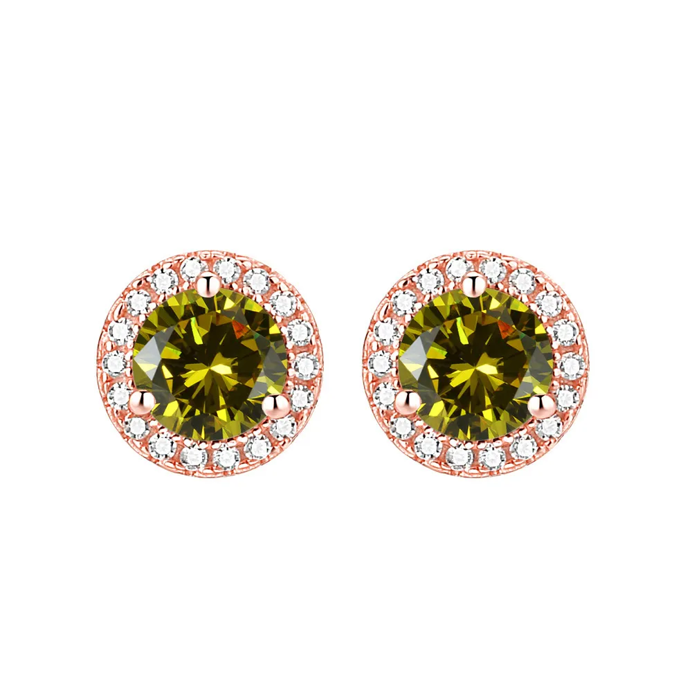 S925 sterling silver color zircon stud earrings Rose gold 12 birthstone round earrings - Image 13