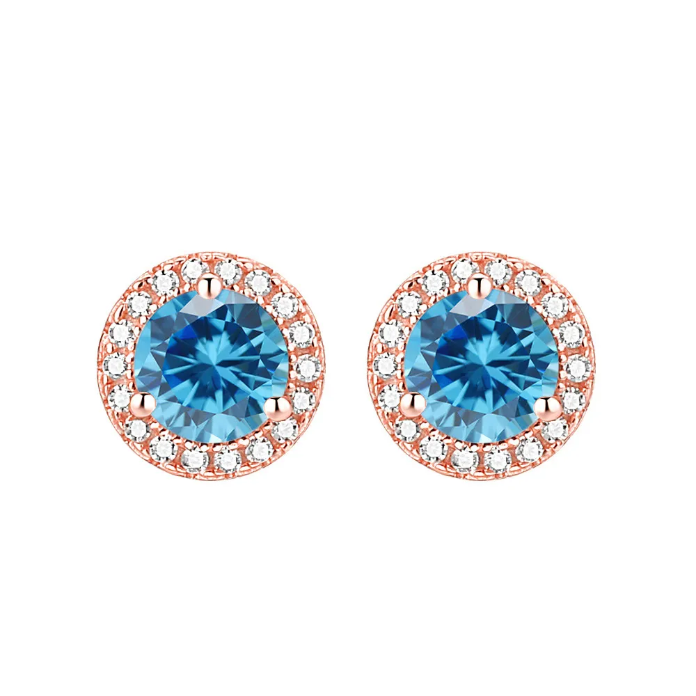 S925 sterling silver color zircon stud earrings Rose gold 12 birthstone round earrings - Image 6