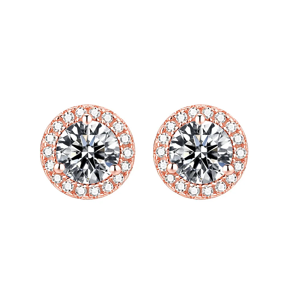 S925 sterling silver color zircon stud earrings Rose gold 12 birthstone round earrings - Image 5
