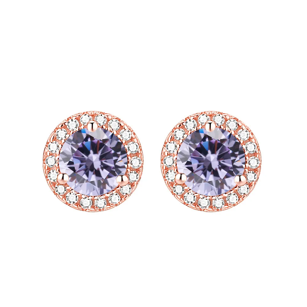 S925 sterling silver color zircon stud earrings Rose gold 12 birthstone round earrings - Image 3