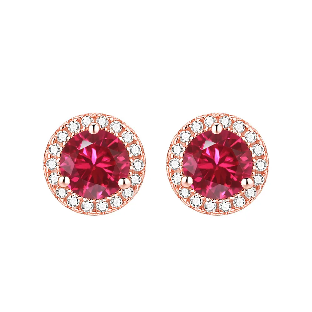 S925 sterling silver color zircon stud earrings Rose gold 12 birthstone round earrings - Image 2