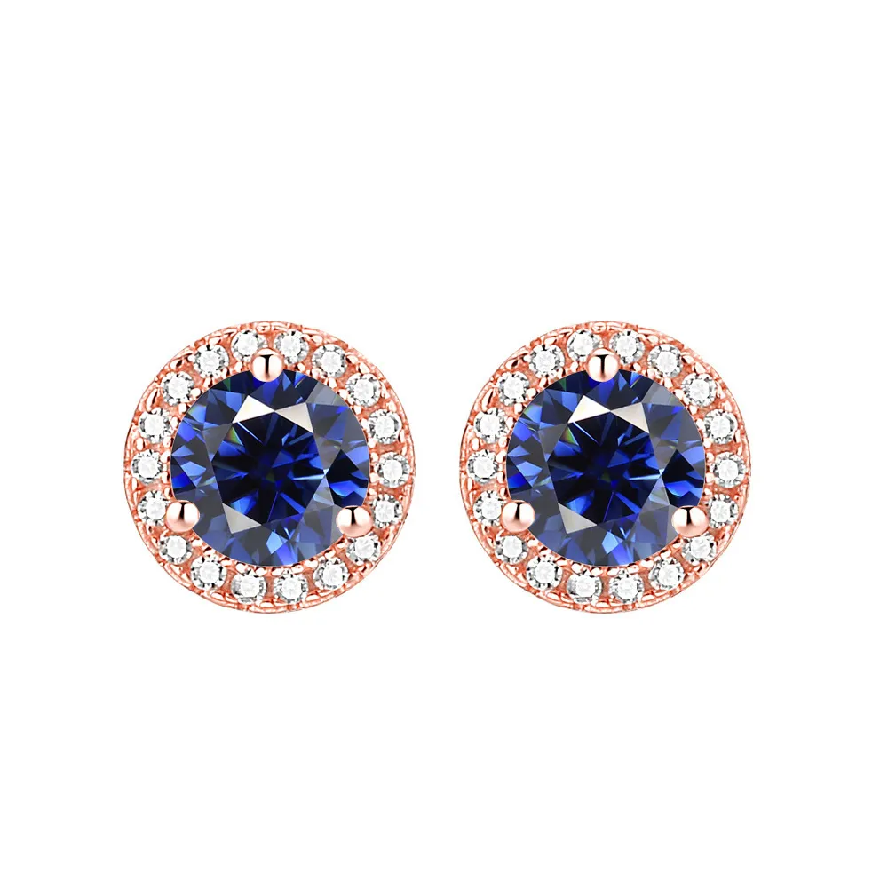 S925 sterling silver color zircon stud earrings Rose gold 12 birthstone round earrings - Image 12