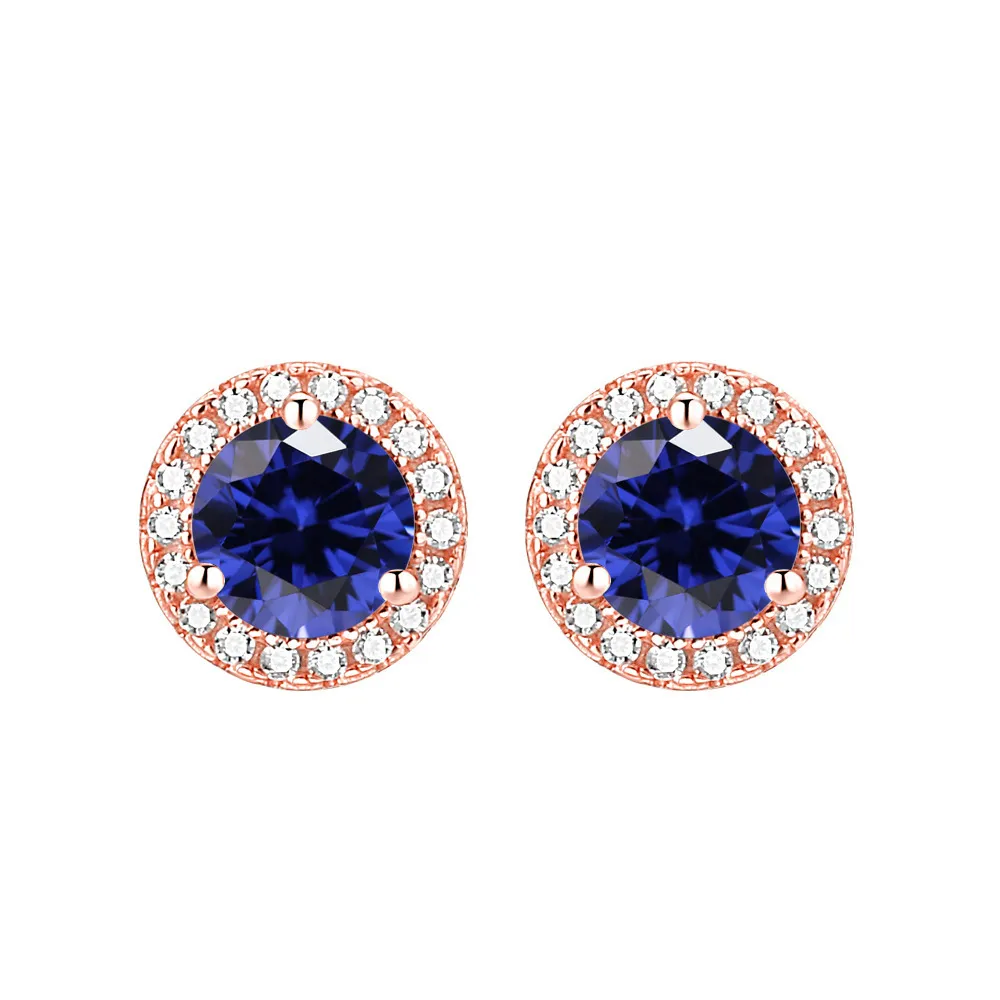 S925 sterling silver color zircon stud earrings Rose gold 12 birthstone round earrings - Image 9