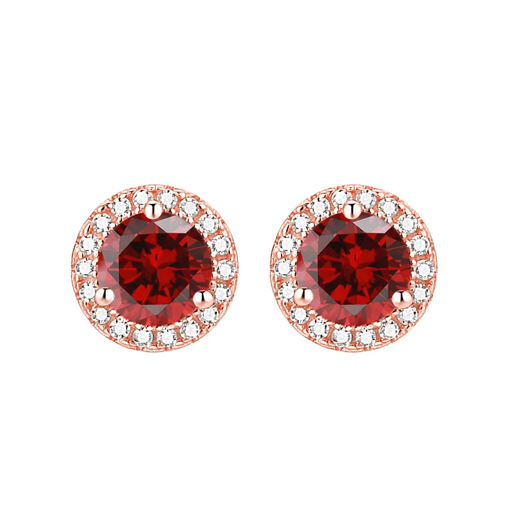 S925 sterling silver color zircon stud earrings Rose gold 12 birthstone round earrings - Image 7