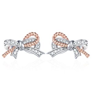 Twist bow sterling silver stud earrings women's zircon 925 silver bow earrings