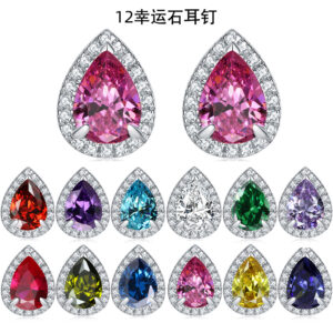 Women's zodiac sign earrings s925 sterling silver color baby stone zircon pear-shaped earrings