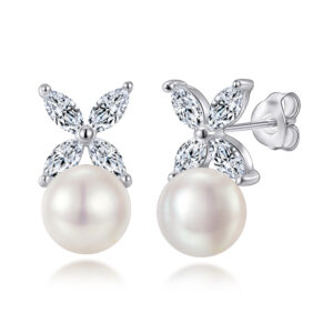 S925 sterling silver four-leaf clover natural pearl stud earrings