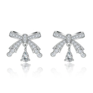 Fashion earrings 925 sterling silver bow stud tassel earrings