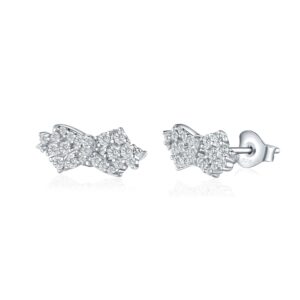 Sterling silver zircon bow stud earrings fashion full diamond zircon earrings