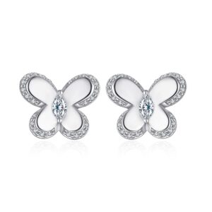 Silver butterfly stud earrings zircon S925 silver bow earrings