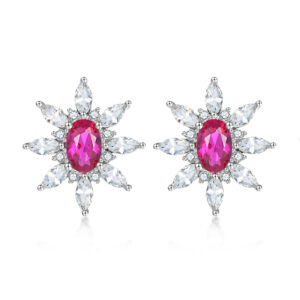Sterling silver zircon flower sunflower stud earrings star eight-pointed star ruby 925 silver earrings