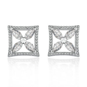 Sterling silver marquise zircon square stud earrings four-leaf clover earrings
