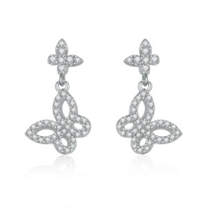 S925 sterling silver butterfly stud earrings popular bow tassel earrings