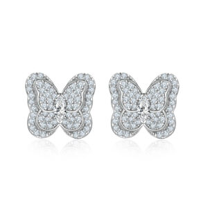 Fashion full diamond S925 sterling silver butterfly stud earrings