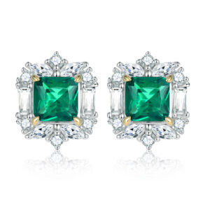 Women's 925 silver emerald zircon stud earrings emerald flowers earrings