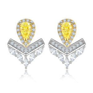 Sterling silver yellow zircon stone crown stud earrings colored gem tassel V type 925 silver earrings