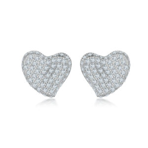 Full diamond zircon love earrings S925 sterling silver heart shaped earrings