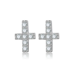 New European and American fashion S925 sterling silver cross earrings zircon full diamond glyph letter earrings luxury