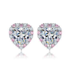 Heart Zircon 925 Sterling Silver Stud Earrings Luxury European and American Fashion Ladies Pink Diamond Love Earrings High Quality Wholesale