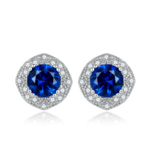 Blue Zircon Flower 925 Silver Earrings Niche Earrings European and American Fashion Women's Sapphire Sterling Silver Stud Earrings Wholesale