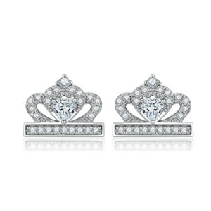 European and American sterling silver heart-shaped zircon crown earrings niche fashion silver earrings for girls love s925 earrings wholesale