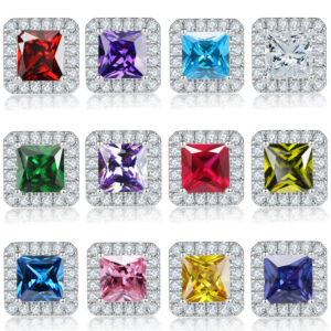 Sterling silver square zircon square diamond stud earrings niche row of diamond silver earrings square european and american fashion s925 earrings wholesale