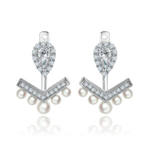 S925 sterling silver zircon shell bead earrings tassel silver earrings European and American fashion cross-border crown V-shaped pearl stud earrings wholesale