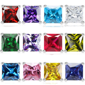 European and American sterling silver square zircon square diamond stud earrings niche simple silver earrings square s925 earrings high quality wholesale