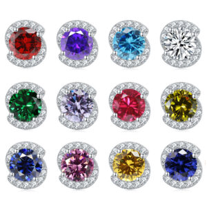 European and American fashion s925 silver earrings niche delicate colored gemstone stud earrings sterling silver color zircon earrings luxury wholesale