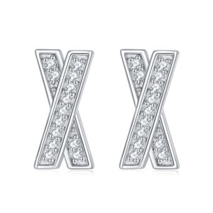 European and American fashion X letter earrings micro inlaid zircon 925 sterling silver stud earrings feminine cross-border earrings high quality wholesale