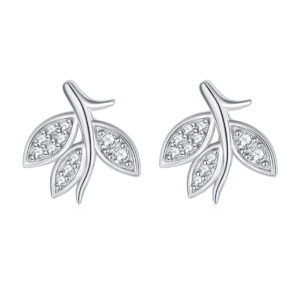 Leaf earrings s925 sterling silver inlaid zircon leaf silver stud earrings feminine temperament earrings luxury sense niche wholesale