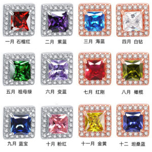 Square inlaid natural stone zircon sterling silver earrings sapphire earrings European and American fashion 925 silver stud earrings female niche<Rose gold border>