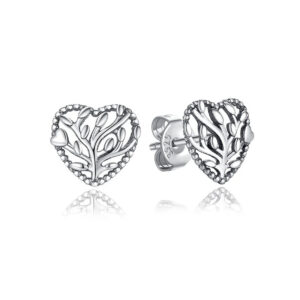 S925 sterling silver heart-shaped tree of life stud earrings
