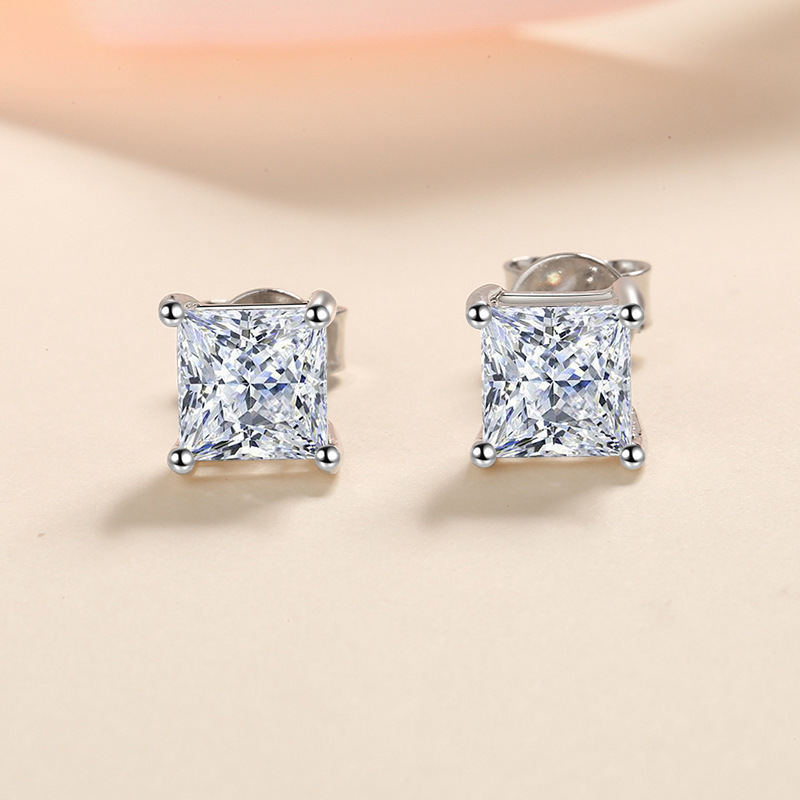 S925 sterling silver new earrings female princess square zircon earrings four claws simple temperament earrings for girlfriend gifts - Image 3