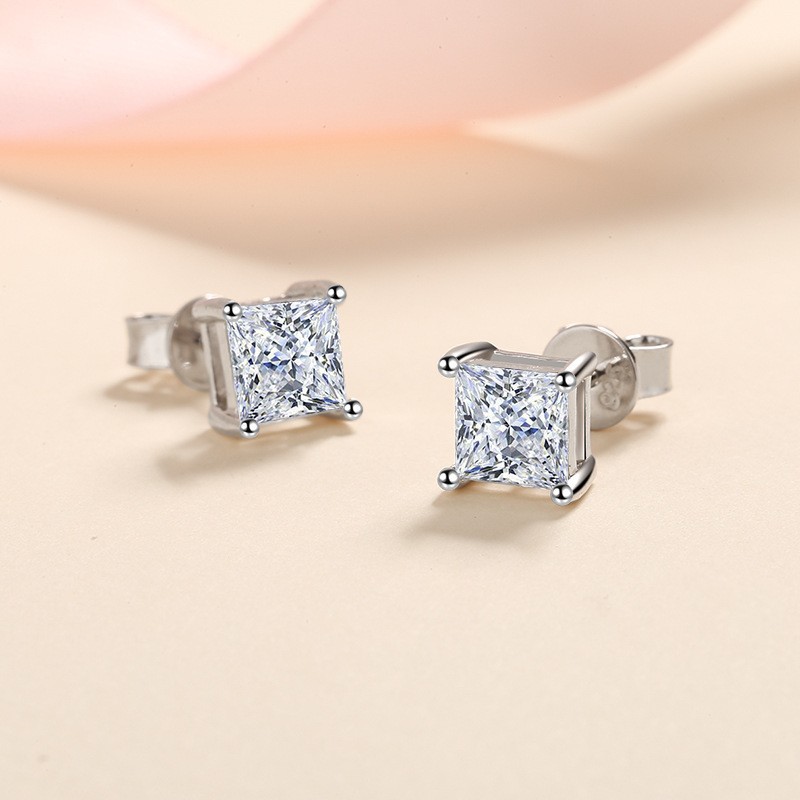 S925 sterling silver new earrings female princess square zircon earrings four claws simple temperament earrings for girlfriend gifts - Image 4