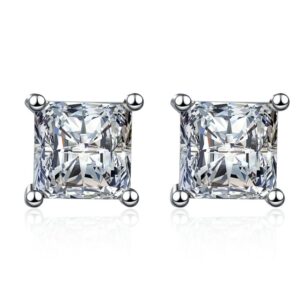 S925 sterling silver new earrings female princess square zircon earrings four claws simple temperament earrings for girlfriend gifts