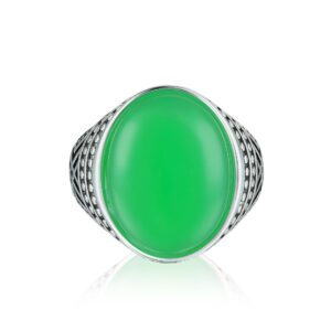 Epoxy glue S925 silver synthetic agate emerald men's ring