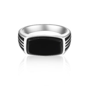 Rectangular Black Epoxy S925 Silver Men's Agate Ring Atmospheric Premium White Copper Men's Rings