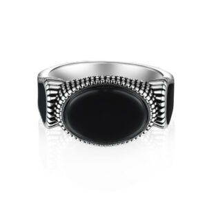 Sterling Silver Black Agate Men's Ring Drop Glue Drip Glaze 925 Silver Men's Ring S925 Men's Ring