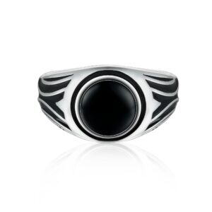 S925 sterling silver men's black onyx ring premium custom drip rubber black gemstone men's ring copper ring custom