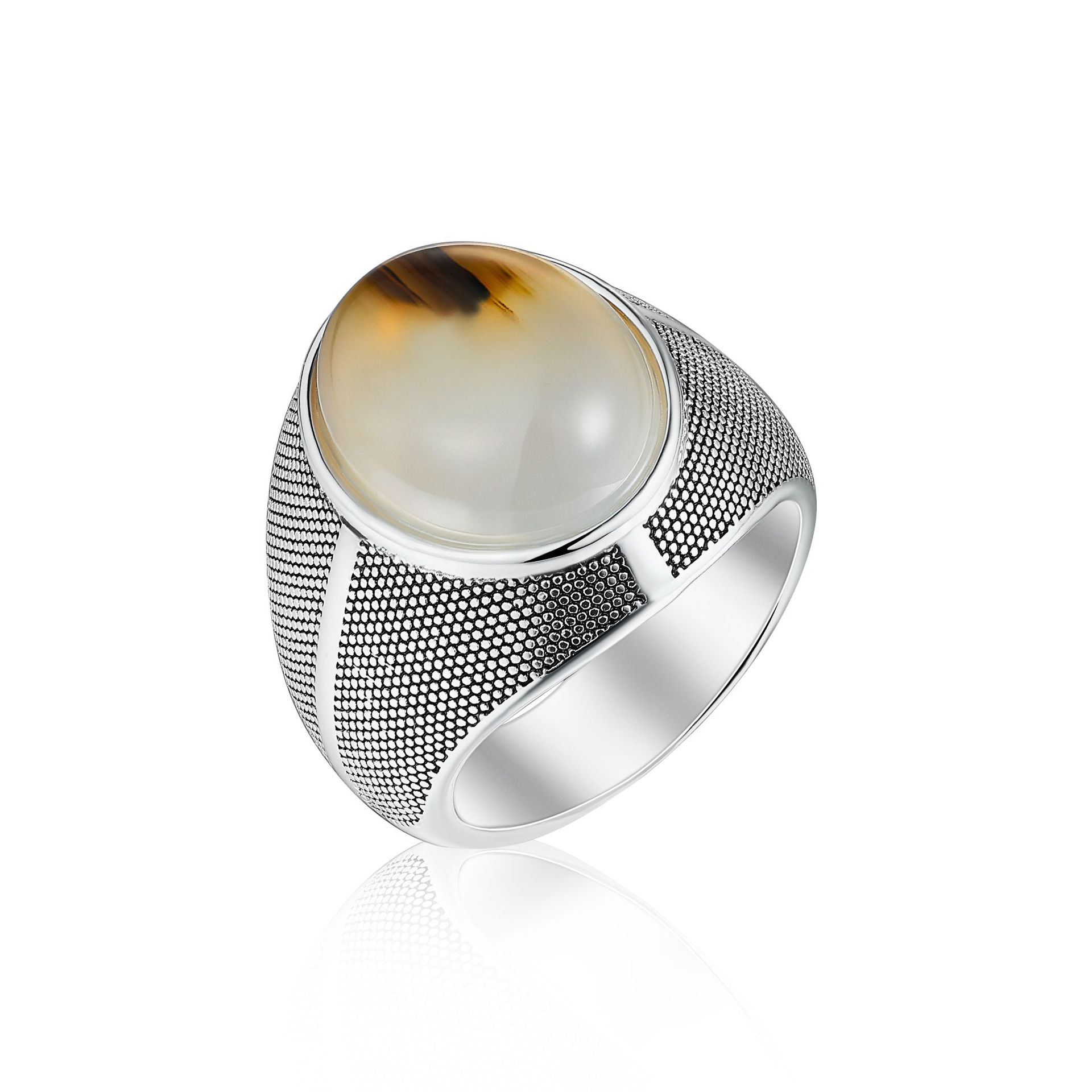 S925 sterling silver yellow agate custom glue synthetic jade men's ring - Image 3