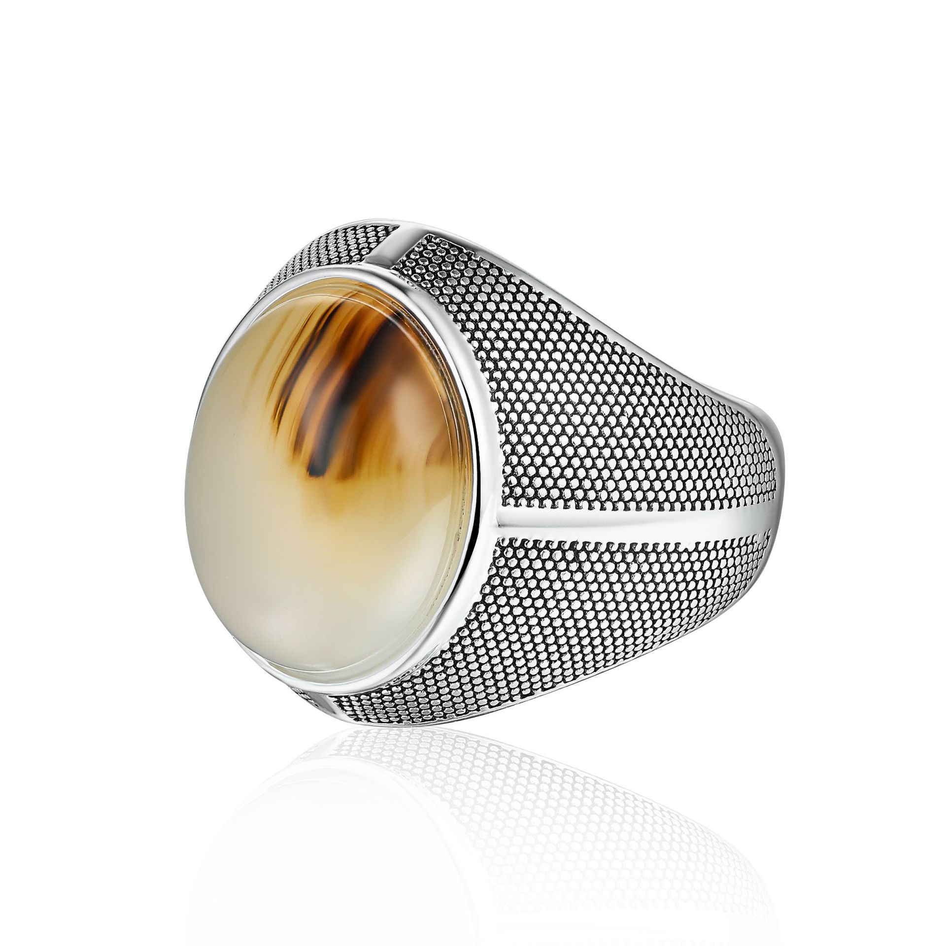 S925 sterling silver yellow agate custom glue synthetic jade men's ring - Image 2