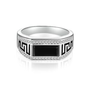 Synthetic Black Onyx Zircon Ring Premium Sterling Silver Men's Ring