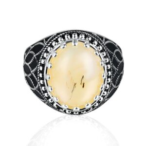 S925 sterling silver yellow agate custom rubber gemstone men's ring