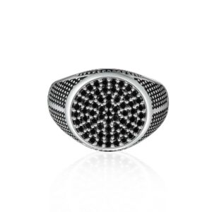 S925 Middle East Sterling Silver Men's Full Diamond Black Zircon Ring