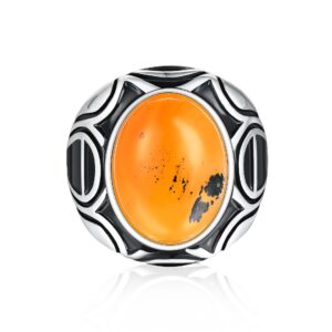 S925 Epoxy Glue Men's Ring Sterling Silver Synthetic Agate Orange Gemstone Silver Ring