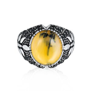 S925 sterling silver yellow agate glue synthetic jade men's ring custom