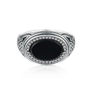 S925 Explosive Drop Glue Pure Silver Men's Ring Custom Sterling Silver Oval Synthetic Black Onyx Ring
