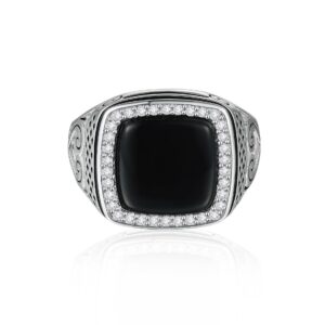 Epoxy Colorless Men's Ring S925 Sterling Silver Inlaid Zircon Men's Agate Ring